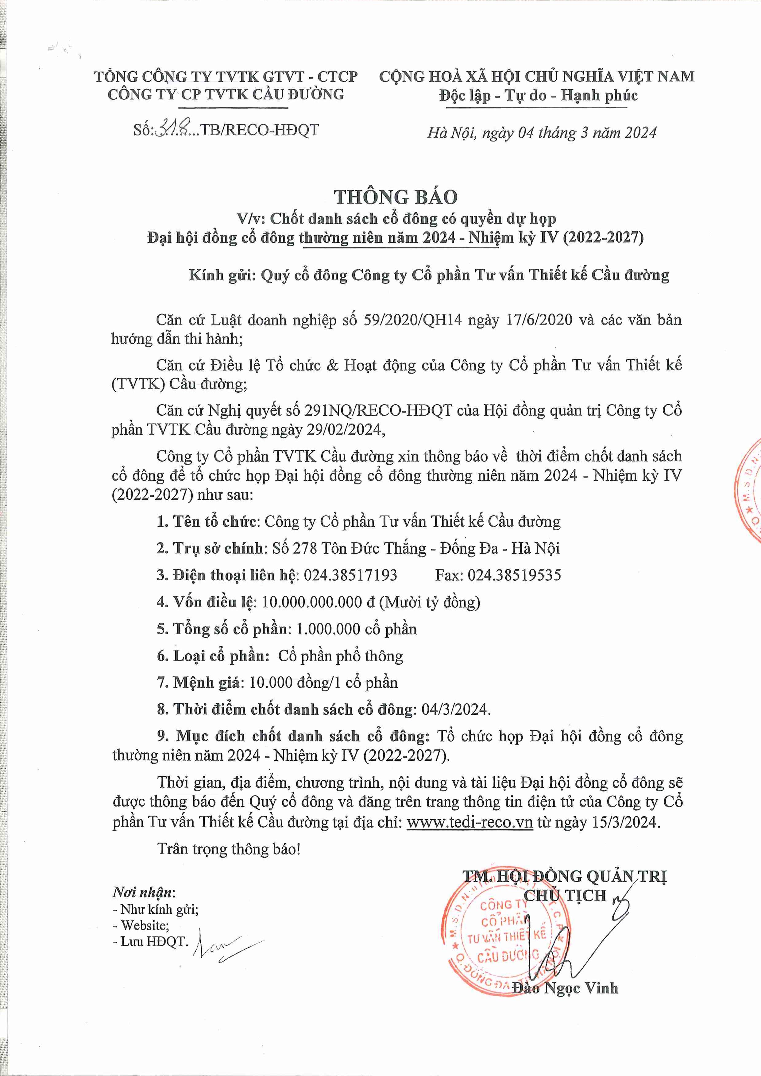 Đại hôi cổ đông thường niên 2024 - Nhiệm kỳ IV